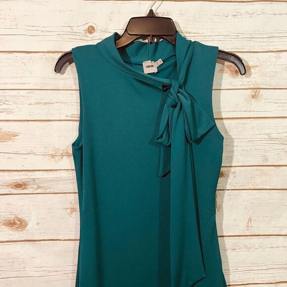 Asos Women's Blue Sleeveless Tie Neck Bodycon Shift Midi Dress Size 4 - Picture 3 of 7